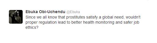 Channels TV’s Presenter, Ebuka Obi-Uchendu, Wants Prostitution Legalised in Nigeria (TWEETS)
