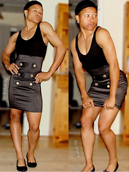 See What Muscluar Super Falcons Ex-Player Looks Like In Female Clothes