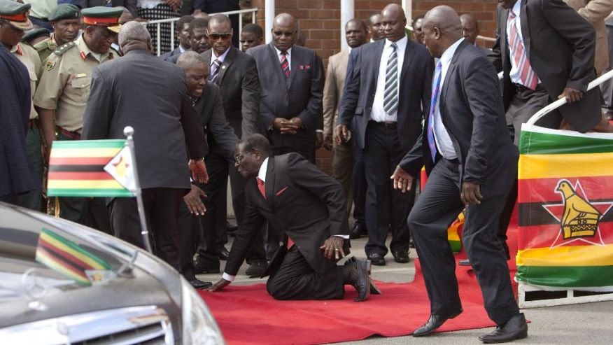 Ninety-One Year Old President Mugabe Falls Off Stairs After Addressing Supporters