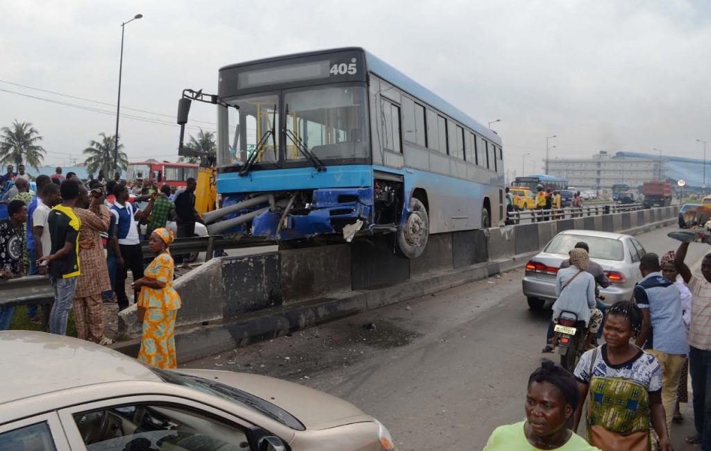 Accident as BRT Bus Skids off Road