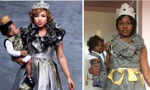 Mummy Ndioha Imitates Tonto Dikeh and Son’ s Pose