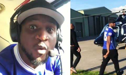 Peter Okoye Flies Helicopter to Watch WestBrom Vs Chelsea match…must see