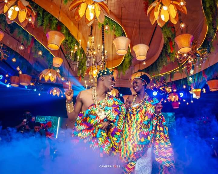 Celebrities showed off their Asoebi looks for the traditional wedding of gospel singer, Moses Bliss and Marie Wiseborn in Ghana.